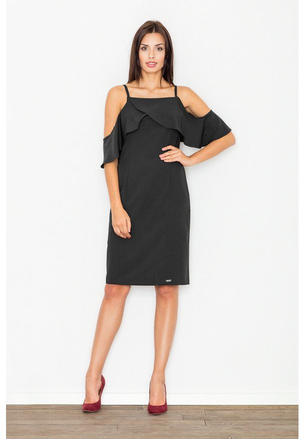 Czarna sukienka z falbanami Figl elegancka, midi