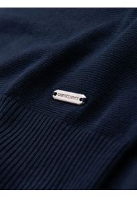 Ombre Clothing - Męska klasyczna dzianinowa koszulka ze ściągaczami– granatowa V1 - Rozmiar: L. Kolor: czarny. Materiał: dzianina. Wzór: gładki, ze splotem. Styl: klasyczny #6