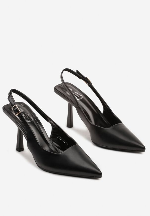 Born2be - Czarne Eleganckie Sandały Szpilki z Noskiem w Szpic i Odkrytą Piętą Raniffia. Okazja: na co dzień. Zapięcie: pasek. Kolor: czarny. Materiał: jeans. Obcas: na szpilce. Styl: elegancki. Wysokość obcasa: średni