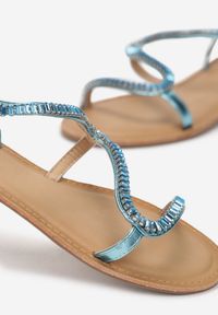 Renee - Niebieskie Sandały z Paskiem w Kryształki Neopi. Zapięcie: pasek. Kolor: niebieski #4