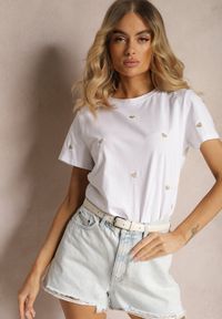 Renee - Biały T-shirt z Bawełny z Haftowanymi Serduszkami Norolia. Okazja: na co dzień. Kolor: biały. Materiał: bawełna. Wzór: haft. Styl: klasyczny, casual, elegancki #1