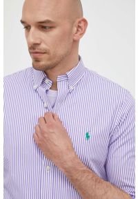 Polo Ralph Lauren koszula męska kolor fioletowy regular z kołnierzykiem button-down. Typ kołnierza: button down, polo. Kolor: fioletowy. Materiał: tkanina. Wzór: aplikacja #4