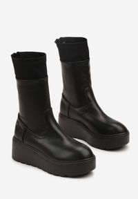 Born2be - Czarne Botki na Koturnie Vices Typu Grunge Anerriva. Okazja: na co dzień. Kolor: czarny. Materiał: skóra. Obcas: na koturnie. Styl: casual #4