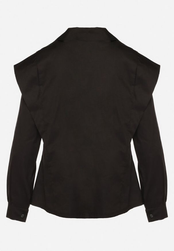 Born2be - Czarna Bawełniana Koszula z Ozdobnymi Ramionami Teladoria. Okazja: na co dzień. Kolor: czarny. Materiał: bawełna. Styl: casual, elegancki