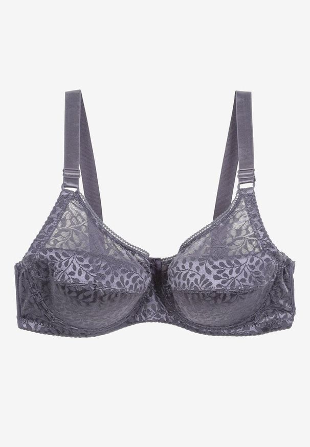 Renee - Granatowo-Szary Biustonosz Koronkowy z Usztywnieniem i Regulowanymi Ramiączkami Lurefia. Kolor: niebieski. Materiał: koronka. Wzór: koronka