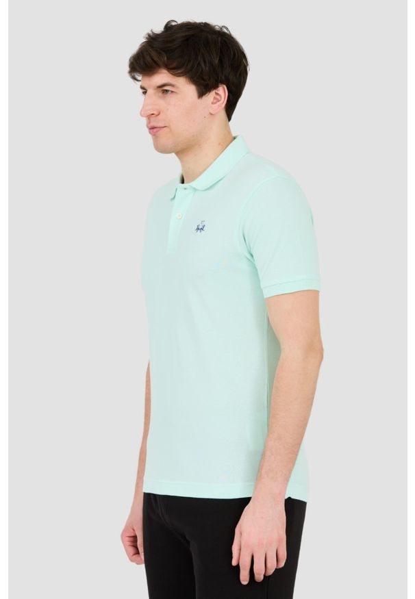 La Martina - LA MARTINA Miętowe męskie polo z małym logo, Rozmiar L. Typ kołnierza: polo. Kolor: zielony