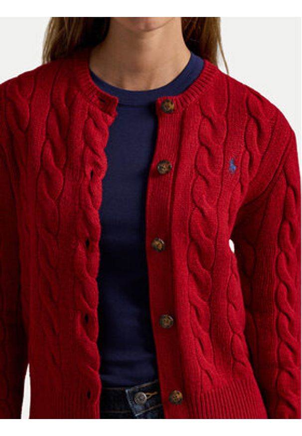 Polo Ralph Lauren Kardigan 211972104013 Czerwony Slim Fit. Typ kołnierza: polo. Kolor: czerwony. Materiał: wełna