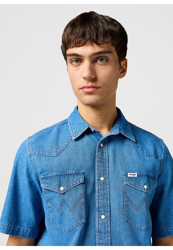 Wrangler - MESKA KOSZULA WRANGLER SS WESTERN SHIRT MID WASH 112362743