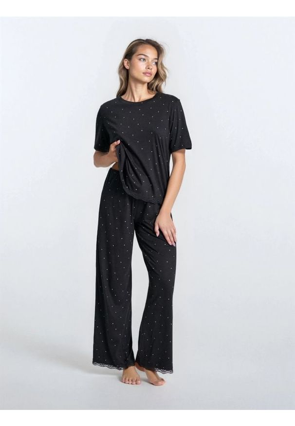 Sinsay - Piżama dwuczęściowa z domieszką wiskozy - czarny. Kolor: czarny. Materiał: wiskoza