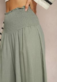 Renee - Zielone Szerokie Spodnie Culottes z Bawełny z Gumką w Talii Ifletia. Kolor: zielony. Materiał: bawełna. Styl: wakacyjny #3