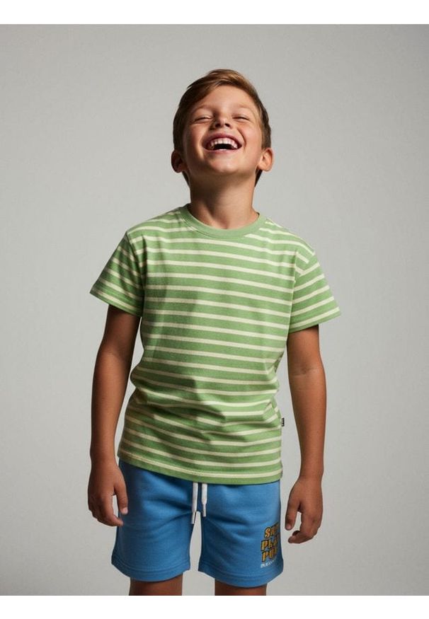 Sinsay - Koszulka w paski - zielony. Kolor: zielony. Wzór: paski