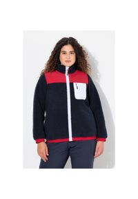 ULLA POPKEN - Damskie Kurtka z pluszowego polaru naszywka stójka. Typ kołnierza: kołnierzyk stójkowy. Kolekcja: plus size. Kolor: niebieski. Materiał: poliester, materiał. Wzór: aplikacja #1