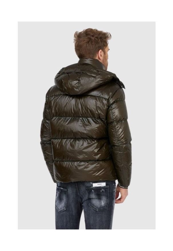Emporio Armani - EMPORIO ARMANI Ciemnozielona puchowa kurtka męska, Rozmiar 48. Kolor: zielony. Materiał: puch