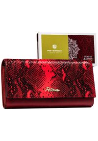 Portfel skórzany Peterson PTN SM-467 croco czerwony. Kolor: czerwony. Materiał: skóra. Wzór: aplikacja