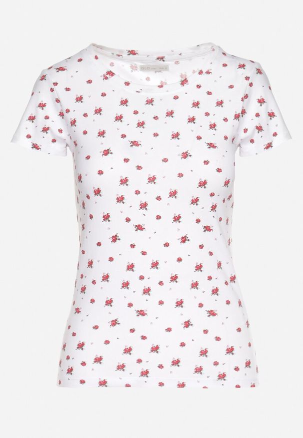 Born2be - Biały Bawełniany T-shirt w Kwiatowy Wzór Savele. Okazja: na spacer, na spotkanie biznesowe, do pracy, na co dzień. Kolor: biały. Materiał: bawełna. Wzór: kwiaty. Styl: biznesowy, klasyczny, casual