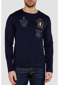 Aeronautica Militare - AERONAUTICA MILITARE Granatowy męski longsleeve, Rozmiar 3XL. Kolor: niebieski. Długość rękawa: długi rękaw