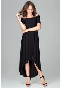 Lenitif - Asymetryczna sukienka z odkrytymi ramionami czarna. Kolor: czarny. Materiał: tkanina. Wzór: gładki. Typ sukienki: asymetryczne, z odkrytymi ramionami. Styl: elegancki #2