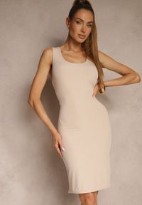 Renee - Beżowa Sukienka Typu Bodycon z Bawełną Neralissea. Okazja: na co dzień. Kolor: beżowy. Materiał: bawełna. Typ sukienki: bodycon. Styl: klasyczny, casual #4