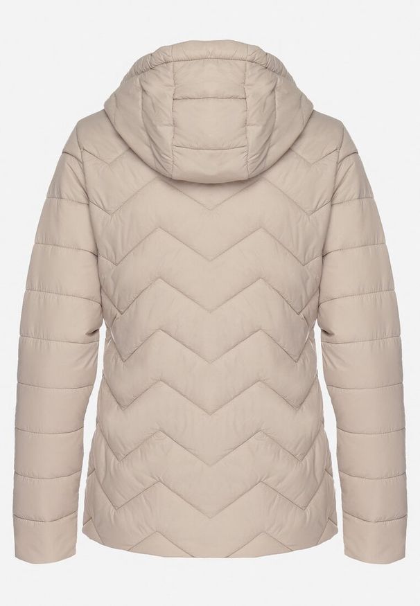 Born2be - Ciemnobeżowa Kurtka z Odpinanym Kapturem Pikowana Ariobia. Kolor: beżowy