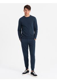 Ombre Clothing - Komplet dresowy bawełniany męski BASIC bluza nierozpinana + joggery – granatowy V1. Kolor: niebieski. Materiał: dresówka, bawełna. Wzór: jednolity #5