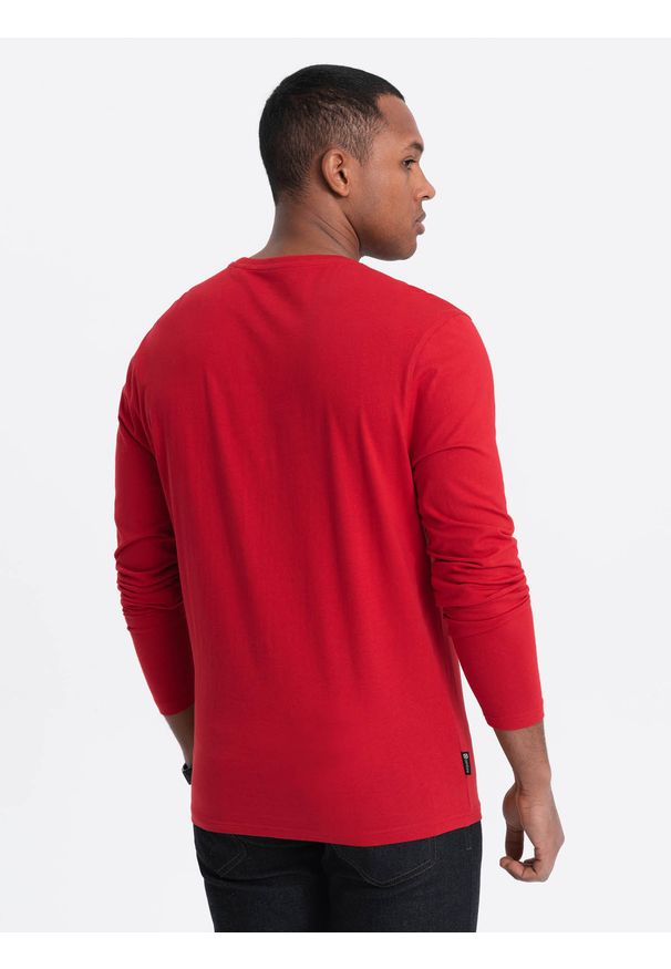 Ombre Clothing - Longsleeve męski BASIC z okrągłym dekoltem - czerwony V5 OM-LSBL-0106 - XXL. Kolor: czerwony. Materiał: bawełna, materiał. Długość rękawa: długi rękaw. Wzór: gładki, jednolity. Styl: klasyczny