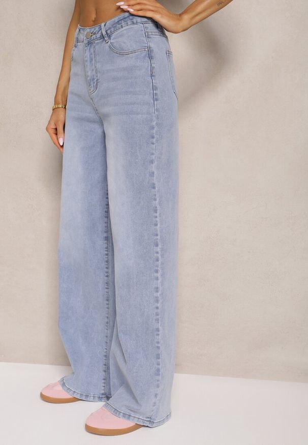 Renee - Niebieskie Szerokie Jeansy High Waist Sorlla. Okazja: na co dzień. Stan: podwyższony. Kolor: niebieski. Długość: krótkie. Styl: elegancki, casual