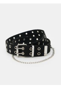 Sinsay - Parciany pasek z metalową klamrą i oczkami - czarny. Kolor: czarny #1