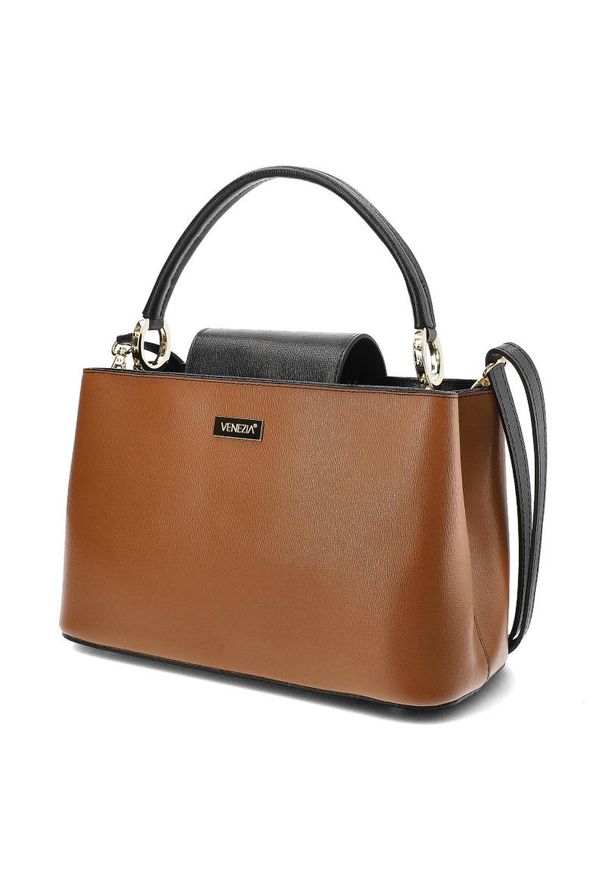 Brązowa Torebka Damska Stylowy Kuferek Venezia. Kolor: brązowy. Wzór: gładki. Materiał: skórzane. Styl: elegancki. Rodzaj torebki: na ramię