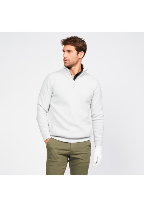 INESIS - Sweter do golfa męski Inesis MW500. Typ kołnierza: golf. Kolor: szary. Materiał: bawełna, poliester, materiał. Sport: golf