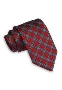 Ciemny Czerwony Męski Krawat -Chattier- 7,5cm, Klasyczny, Szeroki, Elegancki, w Kratkę. Kolor: czerwony. Materiał: tkanina. Wzór: kratka. Styl: klasyczny, elegancki #1