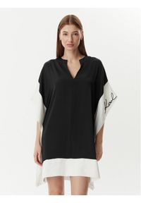 Karl Lagerfeld - KARL LAGERFELD Sukienka codzienna B2W13016 Czarny Loose Fit. Okazja: na co dzień. Typ kołnierza: dekolt w karo. Kolor: czarny. Materiał: syntetyk. Typ sukienki: proste. Styl: casual #1