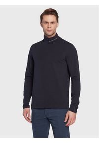 TOMMY HILFIGER - Tommy Hilfiger Golf Logo MW0MW28787 Granatowy Slim Fit. Typ kołnierza: golf. Kolor: niebieski. Materiał: bawełna