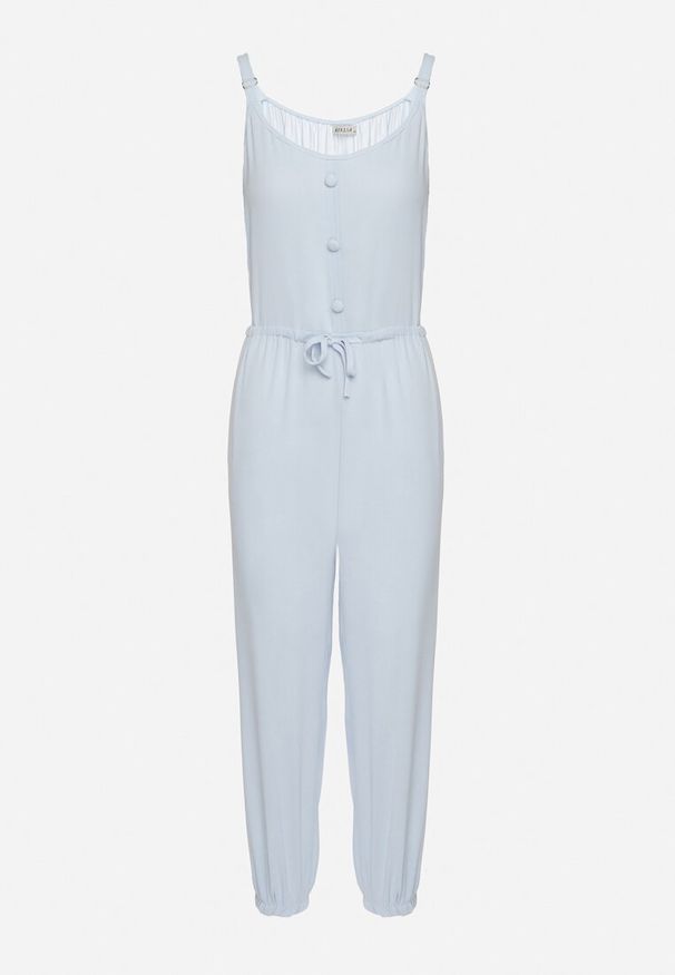 Born2be - Jasnoniebieski Bawełniany Kombinezon na Regulowanych Ramiączkach ze Ściągaczem w Talii Beamla. Okazja: na co dzień. Kolor: niebieski. Materiał: bawełna. Długość rękawa: na ramiączkach. Długość: długie. Styl: klasyczny, casual, elegancki