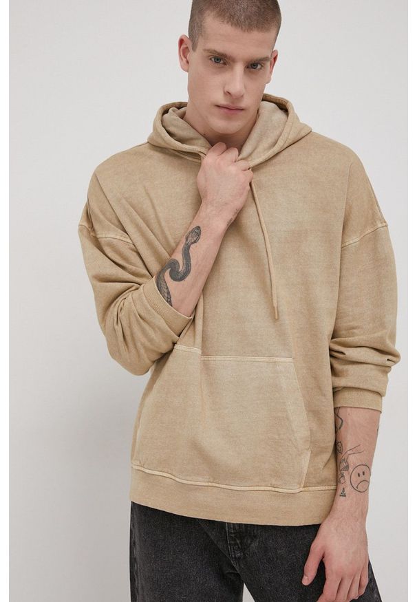 Only & Sons Bluza bawełniana męska kolor beżowy z kapturem gładka. Typ kołnierza: kaptur. Kolor: beżowy. Materiał: bawełna. Wzór: gładki
