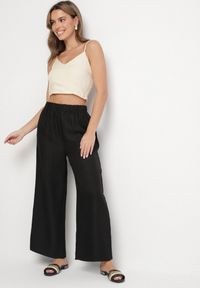 Born2be - Czarne Szerokie Spodnie Palazzo z Wysokim Stanem Aranwenna. Okazja: na spacer, na co dzień. Stan: podwyższony. Kolor: czarny. Styl: elegancki, casual #7