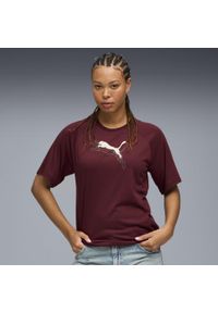 Puma - Damska koszulka Evostripe o luźnym kroju z grafiką PUMA Ruby Shimmer Red. Kolor: czerwony. Sport: fitness