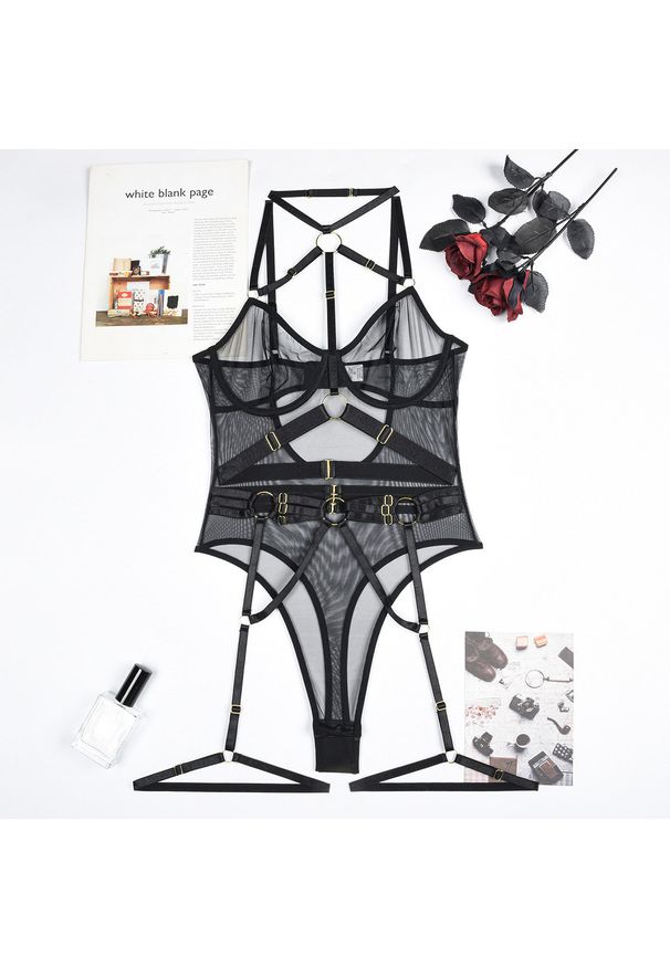 Intica - Body z kontrastowymi paseczkami na co dzień i okazje Roxine. Kolor: czarny. Materiał: materiał