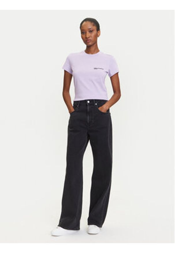 Karl Lagerfeld Jeans T-Shirt A1W17004 Fioletowy Slim Fit. Kolor: fioletowy. Materiał: bawełna