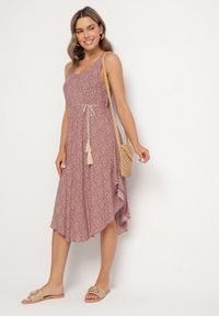 Born2be - Beżowa Rozkloszowana Sukienka z Bawełny w Abstrakcyjny Wzór Ronive. Okazja: na co dzień. Kolor: beżowy. Materiał: bawełna. Typ sukienki: rozkloszowane. Styl: casual, elegancki #5