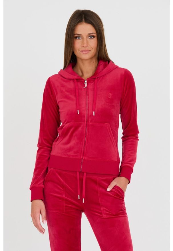 Juicy Couture - JUICY COUTURE Czerwona damska bluza Robertson, Rozmiar L. Typ kołnierza: kaptur. Kolor: czerwony