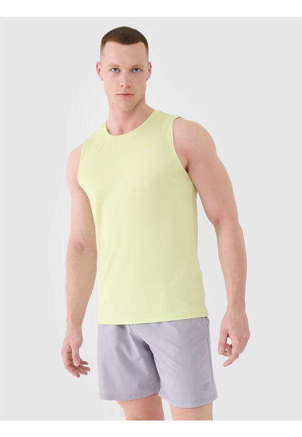 4f - Tank top regular szybkoschnący męski - zielony. Kolor: zielony. Materiał: syntetyk, materiał, elastan, włókno, dzianina. Wzór: jednolity, gładki, ze splotem. Sport: fitness