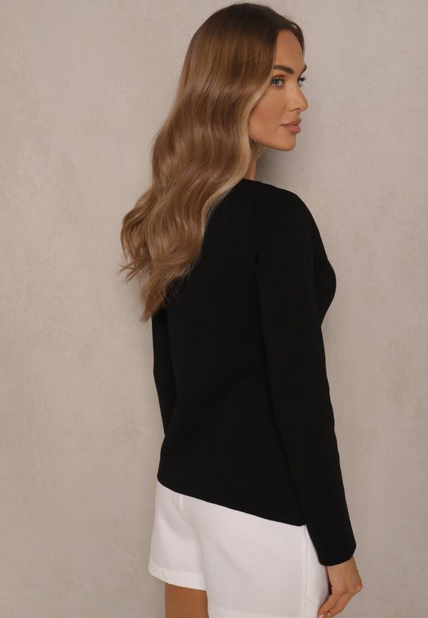 Renee - Czarny Rozpinany Kardigan z Wiskozą Odielle. Okazja: na co dzień. Kolor: czarny. Materiał: wiskoza. Wzór: aplikacja. Sezon: lato, zima, wiosna. Styl: elegancki, casual