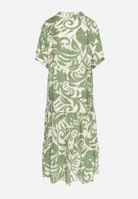 Born2be - Zielona Wiskozowa Rozkloszowana Sukienka z Falbaną Filindania. Okazja: na co dzień. Kolor: zielony. Materiał: wiskoza. Styl: casual, elegancki #5