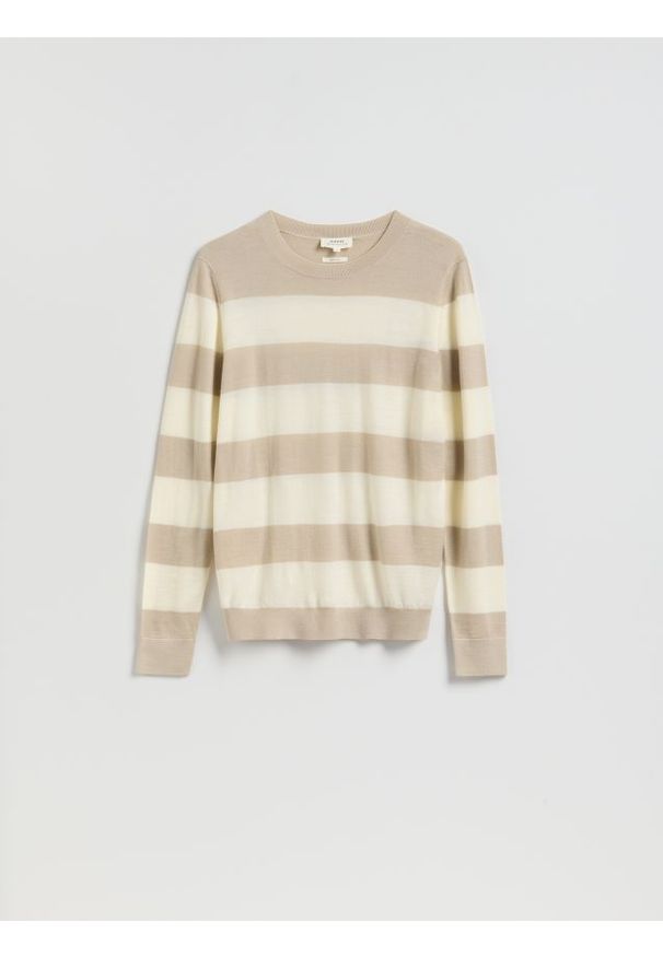 Reserved - Sweter z wełny merino - beżowy. Kolor: beżowy. Materiał: wełna
