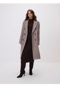 Reserved - Dwurzędowy płaszcz z wełną - brązowy. Kolor: brązowy. Materiał: wełna #1
