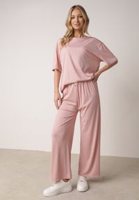 Born2be - Różowy Komplet Oversize z Cyrkoniami T-shirt i Spodnie Arnatea. Kolor: różowy. Wzór: aplikacja #1
