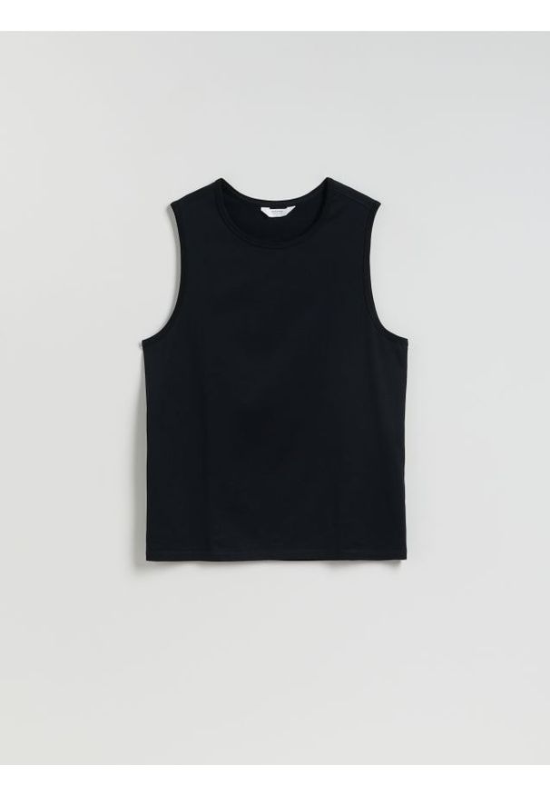 Reserved - Tank top z bawełny merceryzowanej - czarny. Kolor: czarny. Materiał: bawełna