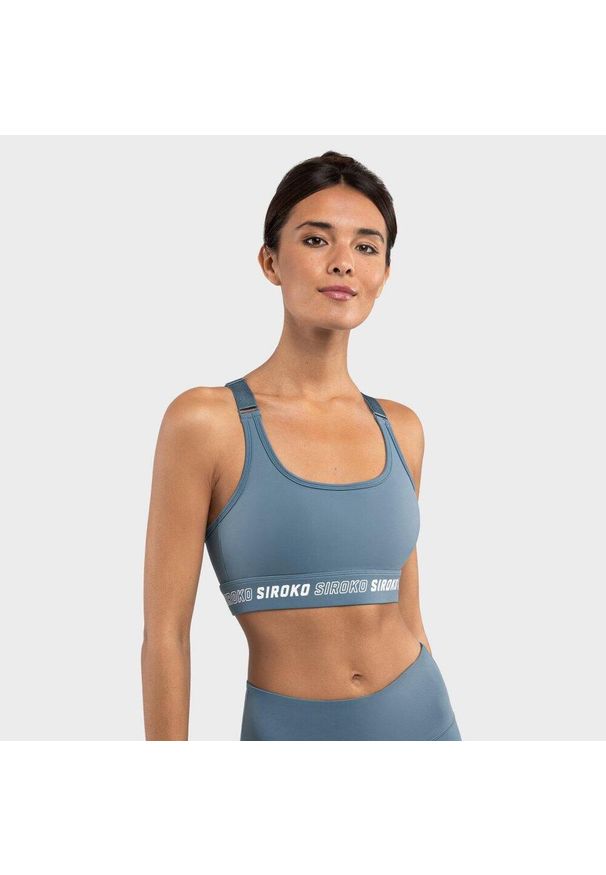 SIROKO - Stanik sportowy fitness damski - Wysokie wsparcie Cardio Blue. Kolor: niebieski. Materiał: nylon. Sport: fitness