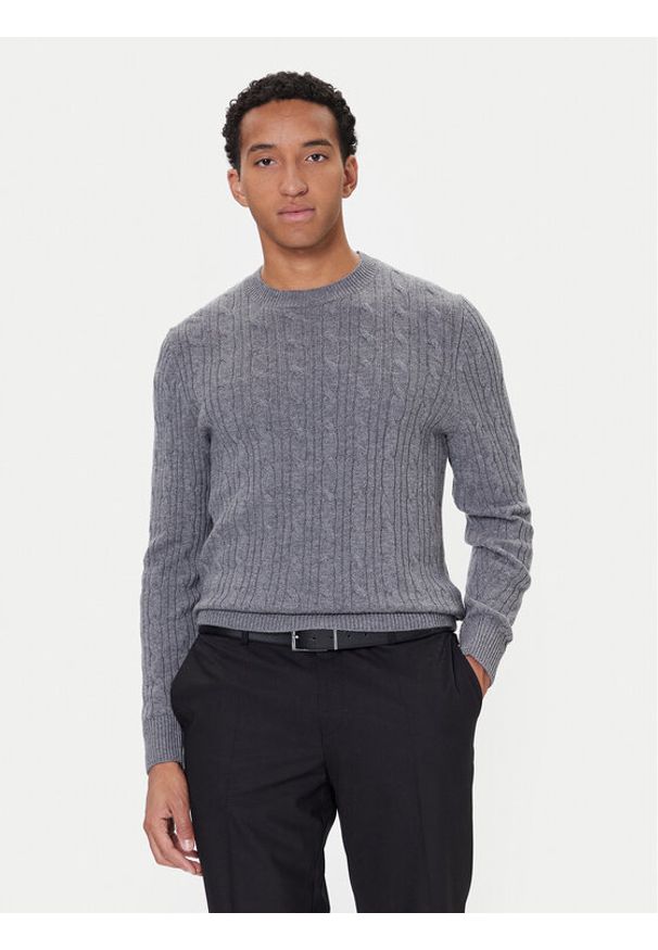 BOSS Sweter H-Hetico 50549975 Szary Regular Fit. Kolor: szary. Materiał: wełna