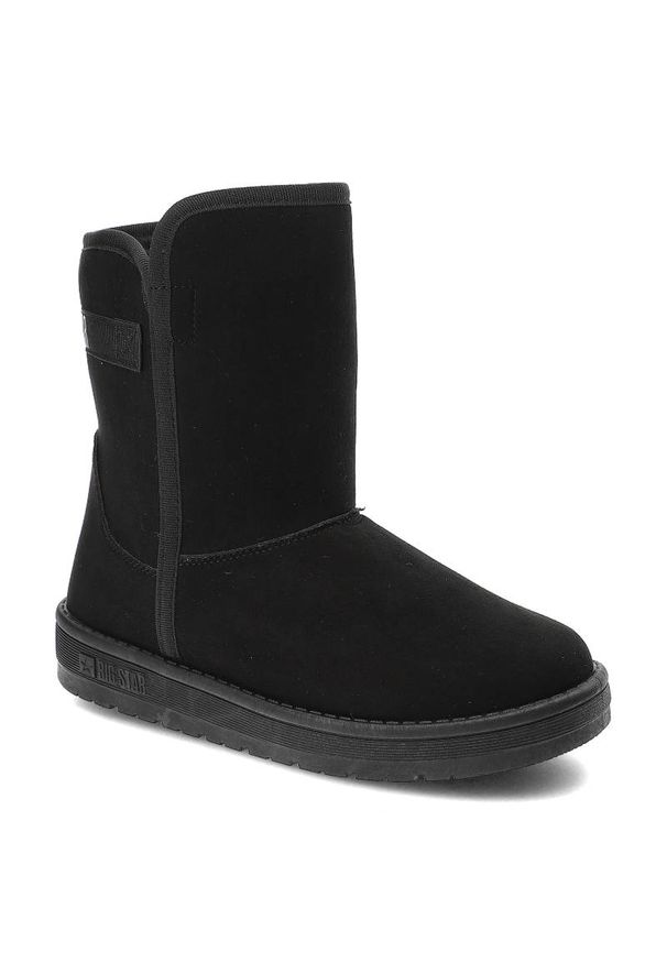 Big-Star - Czarne Śniegowce Big Star Ocieplane Botki Damskie. Okazja: na spacer. Zapięcie: bez zapięcia. Kolor: czarny. Materiał: futro, materiał, puch, syntetyk. Szerokość cholewki: normalna. Sezon: zima. Obcas: na obcasie. Wysokość obcasa: niski